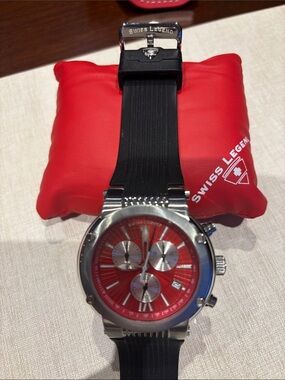 Swiss Legend Red Dial Chronograph with Black Rubber Strap